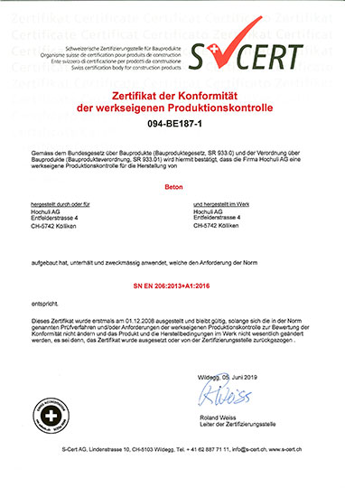 SCert Herstellung Beton Klliken
